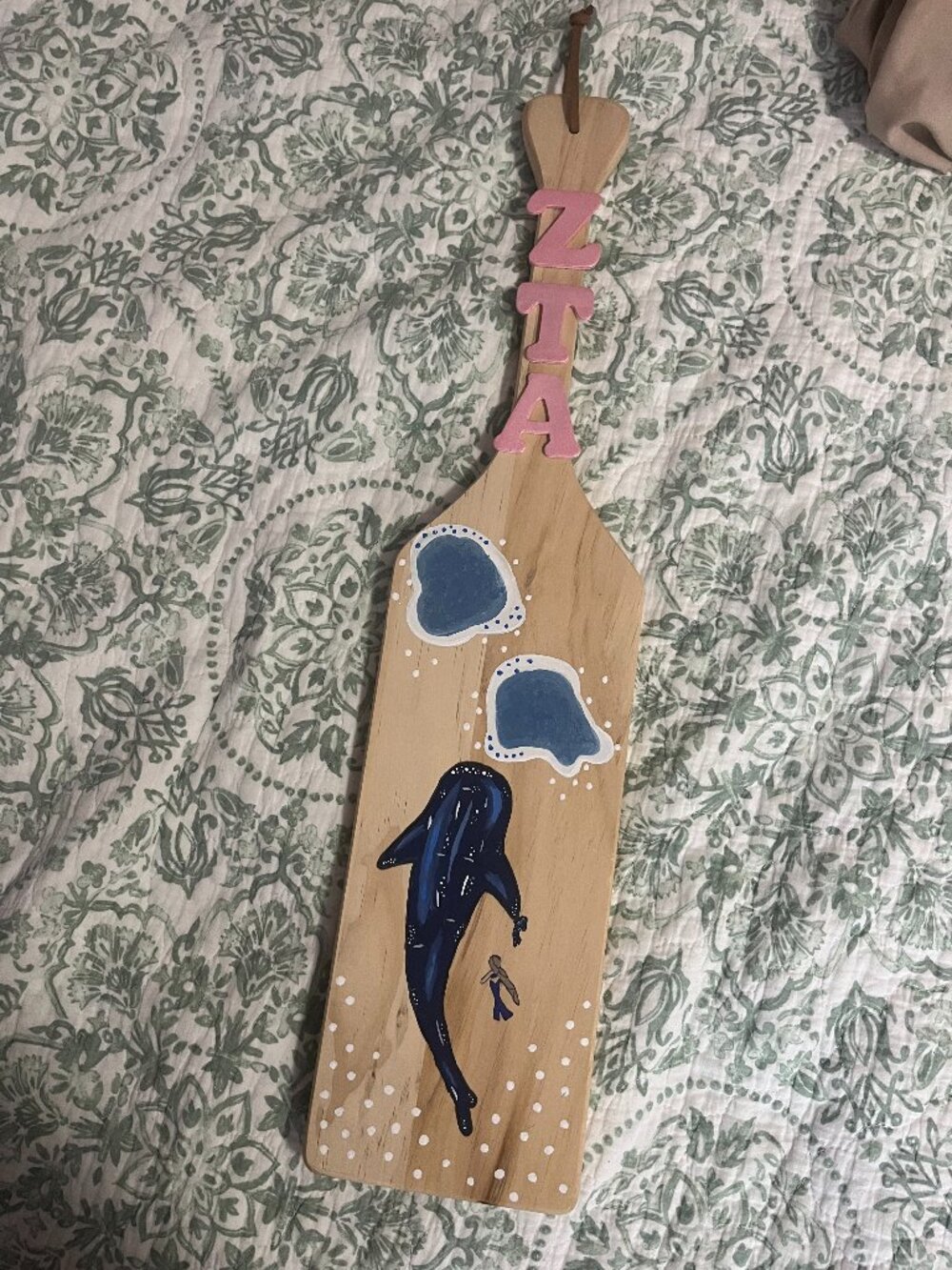 ZTA Sorority Painted Paddle- Whale Art